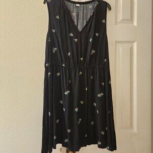 Old Navy black floral v neck sleeveless boho Whimygoth fun dress XL